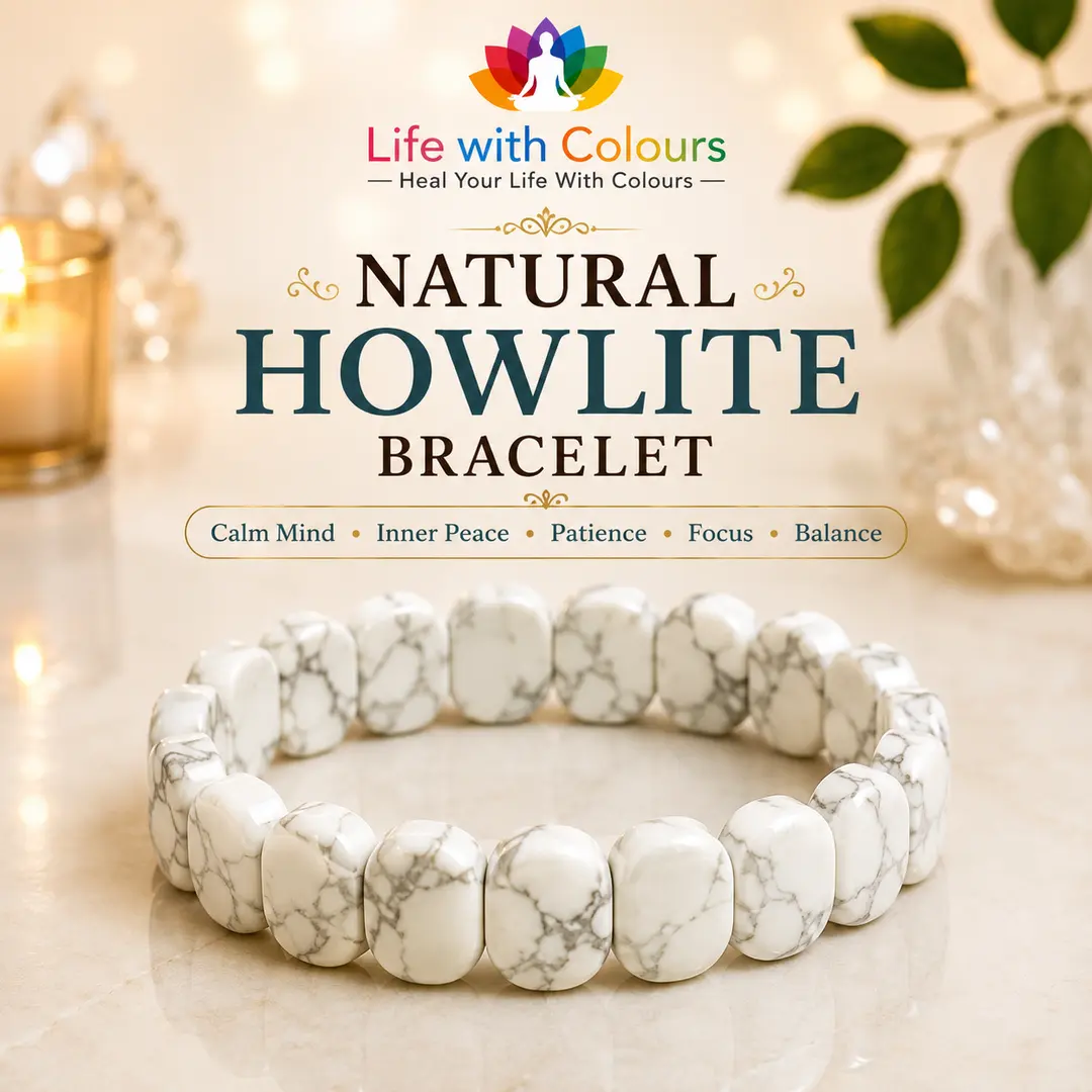 Discover the elegant Natural Howlite Bracelet from Life With Colours. White Howlite Bracelet use for Traditionally associated with calmness, patience, meditation, and emotional balance.